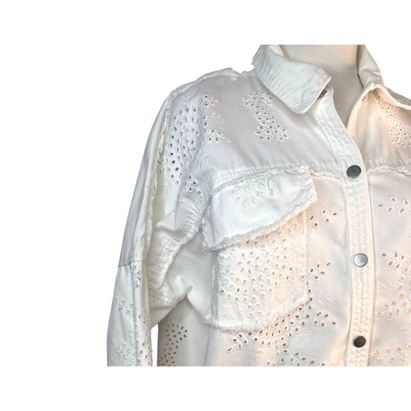ZARA Eyelet Embroidered Small White Outerwear Snap Button Jean Jacket - Picture 5 of 13